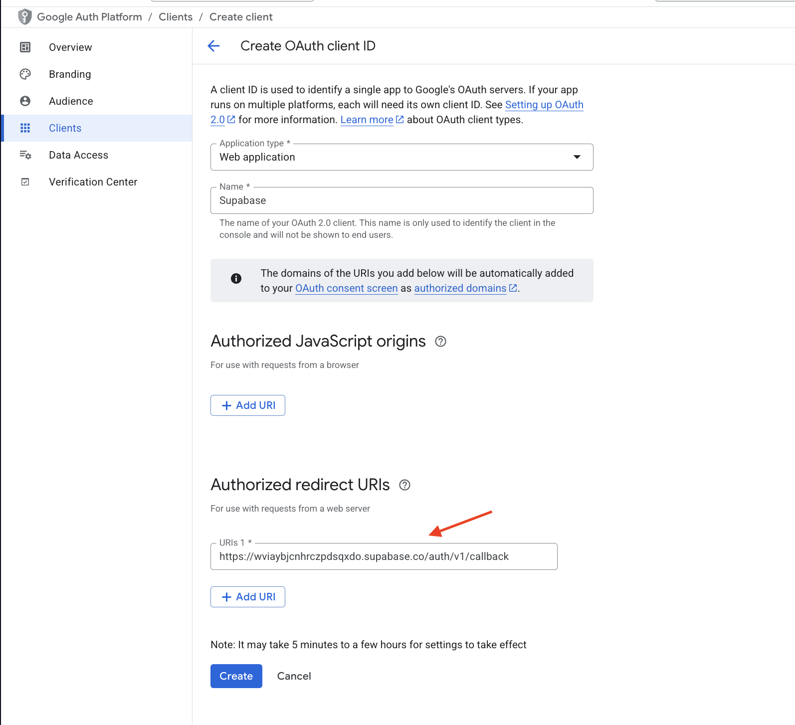Add authorized redirect URIs